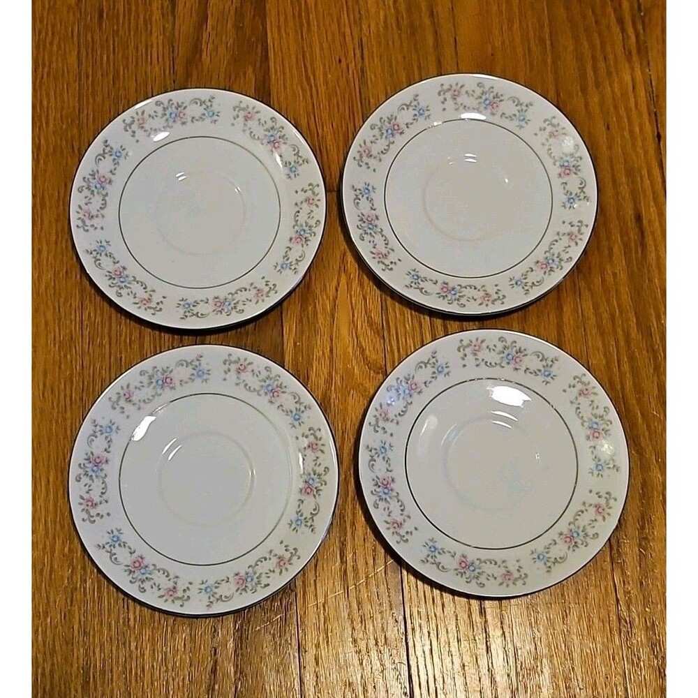Dynasty China 6" Tea Cup Saucers Pink & Blue Floral Set Of 4 - Plates Only
